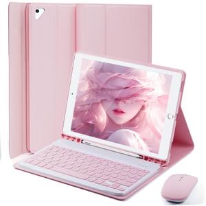 Keyboard Case for iPad 9.7 inch, iPad 6th Generation (2018), iPad 5th Gen (2017), iPad Air 2 (2014), - Mouse and Detachable Keyboard for iPad Pro 9.7, Slim Case with Pen Holder, Auto Sleep/Wake-Pink