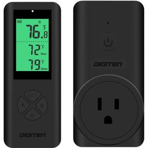 DIGITEN Wireless Thermostat Plug-in Temperature Controller Outlet Remote Control Built in Temp Sensor Thermometer Heating Cooling Mode for Fan Heater Greenhouse Home Brew Reptile, Black