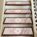 Ileading Boho Carpet Stair Treads for Wooden Steps 4 Pack 30" X 8" Non Slip Edging Indoor Stair Rug Runner Self Adhesive Stairway Grip Carpet Soft Step Treads Rug for Dogs Kids, Light Orange