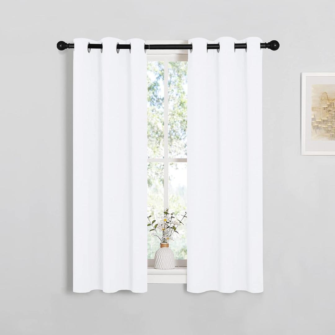 NICETOWN Draperies Curtains Panels, 2 Panels, 29 by 40, White, Blocking Out 50% Sunlight Window Treatment Curtains, Grommet Top Small Window Drapes for Bedroom