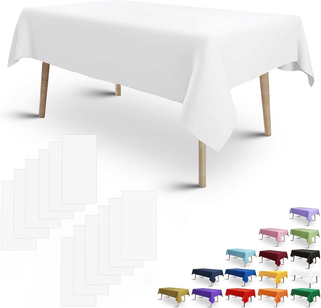 FULDGAENR Plastic Tablecloth, Disposable White Table Cloth 54x108 Inch for 6-8 Foot Rectangle Table Indoor/Outdoor Parties Birthdays Weddings Anniversary - 1 Pack