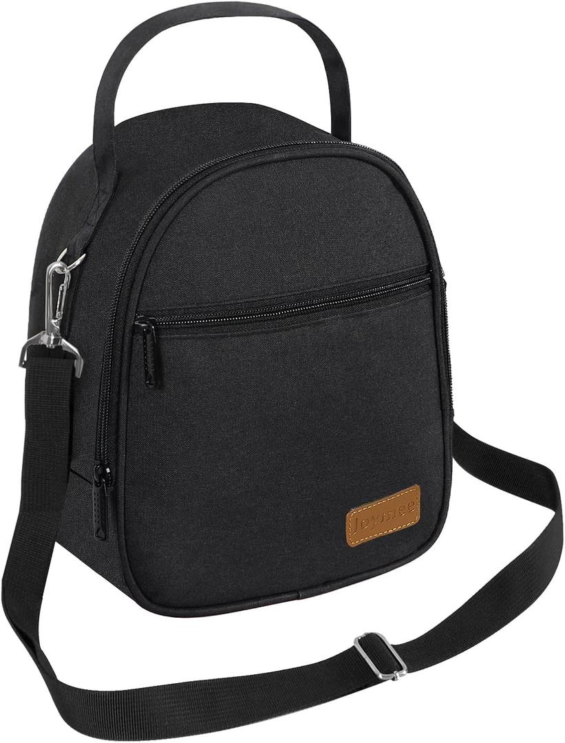 Joymee Lunch Box Insulated Lunch Bag Women Men Reusable Cooler Bag Adult Cute Lunch Tote Bags with Front Zipper Pocket,Adjustable Shoulder Strap for Work Office Picnic Travel, Black