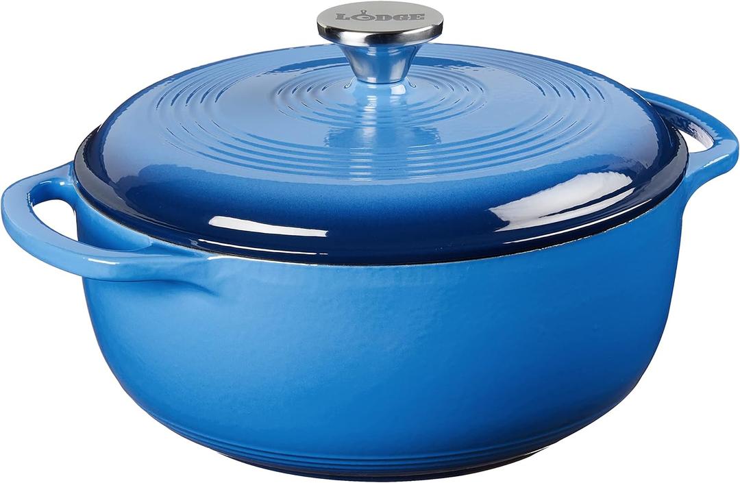 Lodge 4.5 Quart Enameled Cast Iron Dutch Oven with Lid  Dual Handles  Oven Safe up to 500 F or on Stovetop - Use to Marinate, Cook, Bake, Refrigerate and Serve  Caribbean Blue