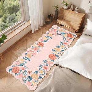 GAOMON 5x7 Pink Scalloped Area Rugs for Living Room Ultra Soft Washable Rugs for Bedroom Non Slip Nursery Rug Non Shedding Kids Rug Modern Floral Playroom Carpet for Bedroom Dining Room