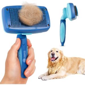 American Kennel Club-Self-Cleaning Slicker Brush for Dogs & Cats |Pet Grooming Brush |Removes Loose Hair, Mats & Tangles | Gentle Deshedding Tool for All Coat Types | Skin Friendly & Easy-Clean Design