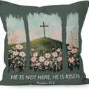 Christian Easter Floral Cross Decorative Throw Pillow Cover, Religious Easter Decor, He is Risen Bible Verse Pillow Covers for Home Church Prayer Room Bed Sofa Decor, 18x18 Inch