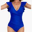 B2prity Women's One Piece Swimsuit Ruffle Slimming Tummy Control Bathing Suit Criss Cross High Waist 1 Piece Swimwear XL, Royal Blue