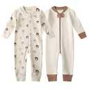 Owlivia Organic Cotton Baby Boy Girl Zip up Sleep N Play, Footless, Long Sleeve(3-6 Months, Mini Bears&Beige)