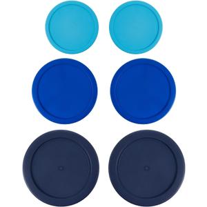 Replacement Lids for Pyrex Containers Round Glass Food Plastic - (2) 2-Cup Light Blue, (2) 4-Cup Blue, (2) 7-Cup Navy - BPA-Free, Dishwasher & Microwave Safe