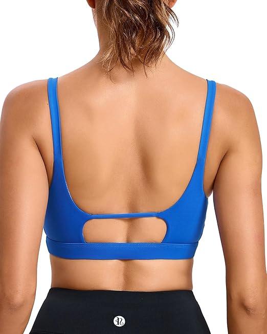 RUNNING GIRL Sports Bras for Women,Square Neck Sports Bra Medium Support Yoga Bra Workout Crop Top with Removable Cups L, 1-brillant Blue