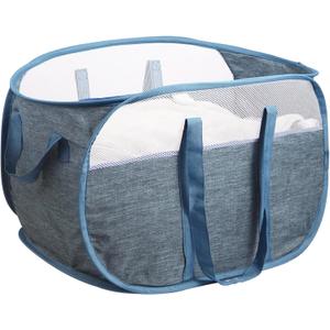 100L Collapsible Laundry Baskets, Tear Proof Pop Up Laundry Hamper with Dual Handles, Large Foldable Laundry Basket, Easy to Carry Laundry Hamper for Home, Laundry Room, Bedroom, Dorm, Travel Blue