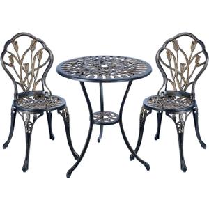 C/G 3 Piece Bistro Set,Outdoor Patio Set,Anti-Rust Cast Aluminum Bistro Table Set for Park Yard Front Porch Furniture(Antique Copper), Tulip