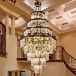 Tochic 63'' Long Crystal Chandelier for High Ceiling, 9-Tier Modern Farmhouse Staircase Chandelier Vintage Antique Bronze Foyer Chandelier Luxury K9 Crystal Raindrop Light Fixture for Entryway Hallway
