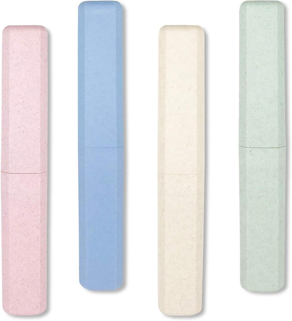 Mulbozy 4 Packs Portable Travel Toothbrush Case, Breathable Plastic Toothbrush Holder for Home, Travel, Business, Camping, School (Pink, Blue, Beige, Green)