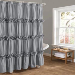 Victorian Ruffle Shower Curtain, Vintage Handcrafted Bow Tie Bath Curtain for Master Bathroom, Ruched Microfiber Bathroom Curtain with 12 Buttonholes, 72" W x 72" H, Gray (LQ-10)