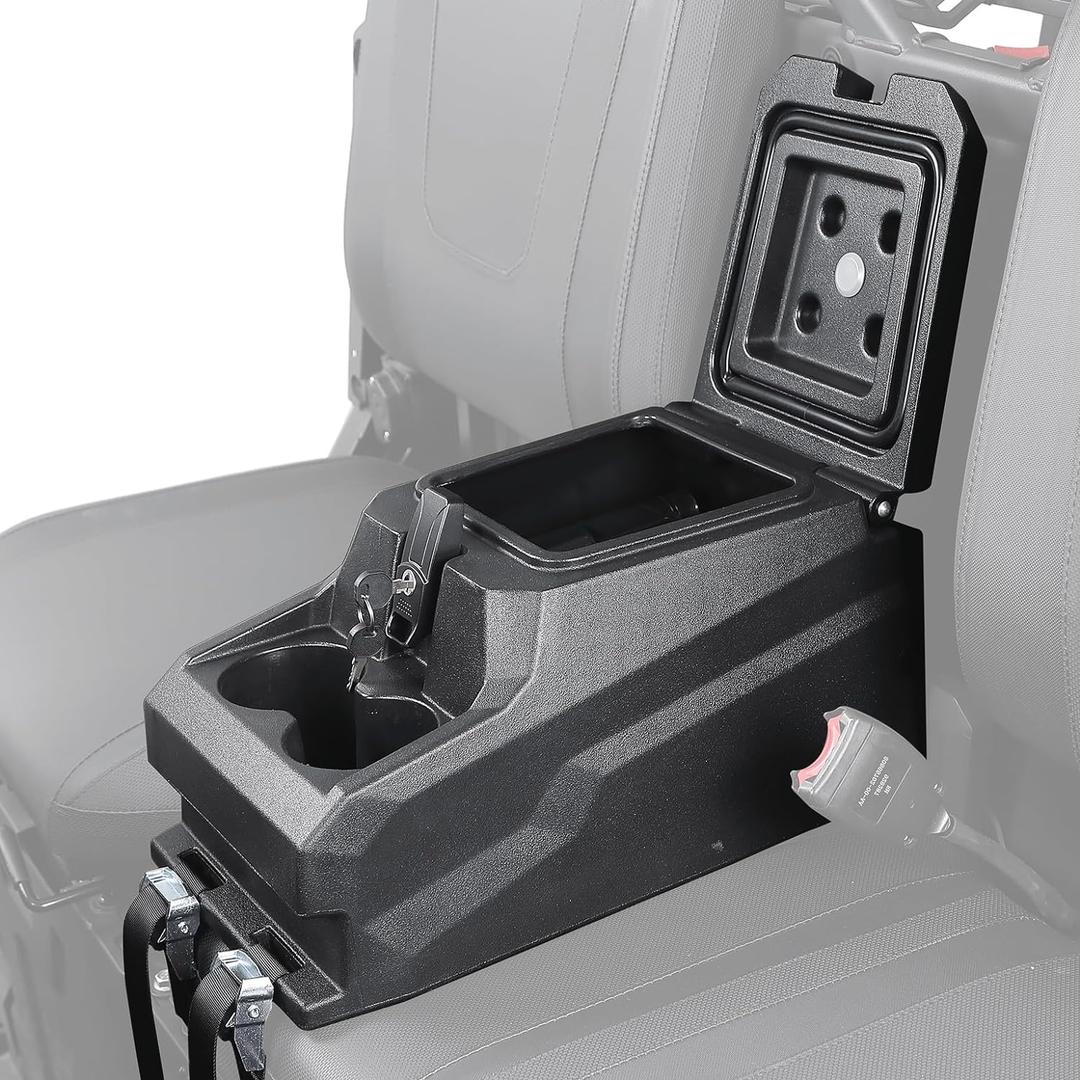 KEMIMOTO Bench Seat Center Console Armrest Box with Cup Holders Compatible with CFMOTO UFORCE 1000/1000 XL 2019-2025 Heavy Duty PP Lockable Armrest Storage Box Accessories