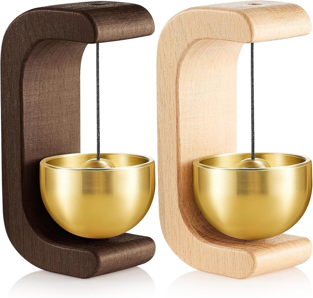 Zonon 2 Pcs Magnetic Wooden Wind Chime Doorbell Decoration Shopkeepers Bell for Door Opening C Shape for Housewarming Gift Refrigerator Room Garden Restaurant (Black Walnut, Nature Beech)
