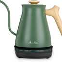 Harriet Gooseneck Electric Kettle - 1200W Fast Heat, 0.8L Stainless Steel, Precision Temp Control & Timer, Wood Handle, Pour Over Coffee and Tea, Green