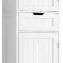 Iwell 67" Tall Bathroom Cabinet, Storage Cabinet with 2 Doors & 1 Drawer, Bathroom Storage Cabinets with Adjustable Shelves, for Living Room, Entryway, Home Office, White, 11.8"D x 15.7"W x 67.1"H