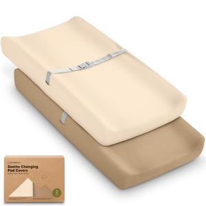 2-Pack Organic Changing Pad Covers for Girl, Boy, Neutral - 100% Cotton Changing Table Pad Cover, Soft Baby Nursery Diaper Changing Pad Sheets, Contour Changing Pads Liners, Change Pad Cover (Pecan)