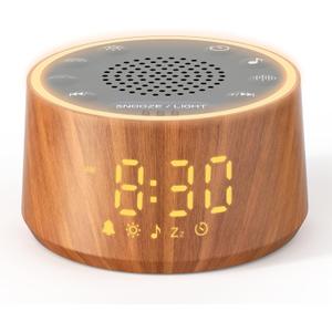 Dreamegg Baby Sound Machine with Nursery Lamp, 25 Soothing Sounds, Alarm Clock, Dimmable Night Light, White Noise Machine for Sleep Sound Machine, Baby Shower Gifts Must Haves, Wood (Palm-sized)