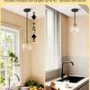 EDISHINE Mid Century Kitchen Pendant Lighting Over Island 2 Pack, Clear Glass Globe Shade, Hardwired Black and Gold Adjustable Hanging Light Fixtures for Dining Room, Entryway