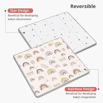 Foldable Baby Play Mat, PIGLOG 50x50 Playpen Mat, Waterproof Playmats for Babies and Toddlers Kids, Safe Foam Playmat for Tummy Time, Reversible Portable Baby Floor Mat for Infant, Colorful+Rain