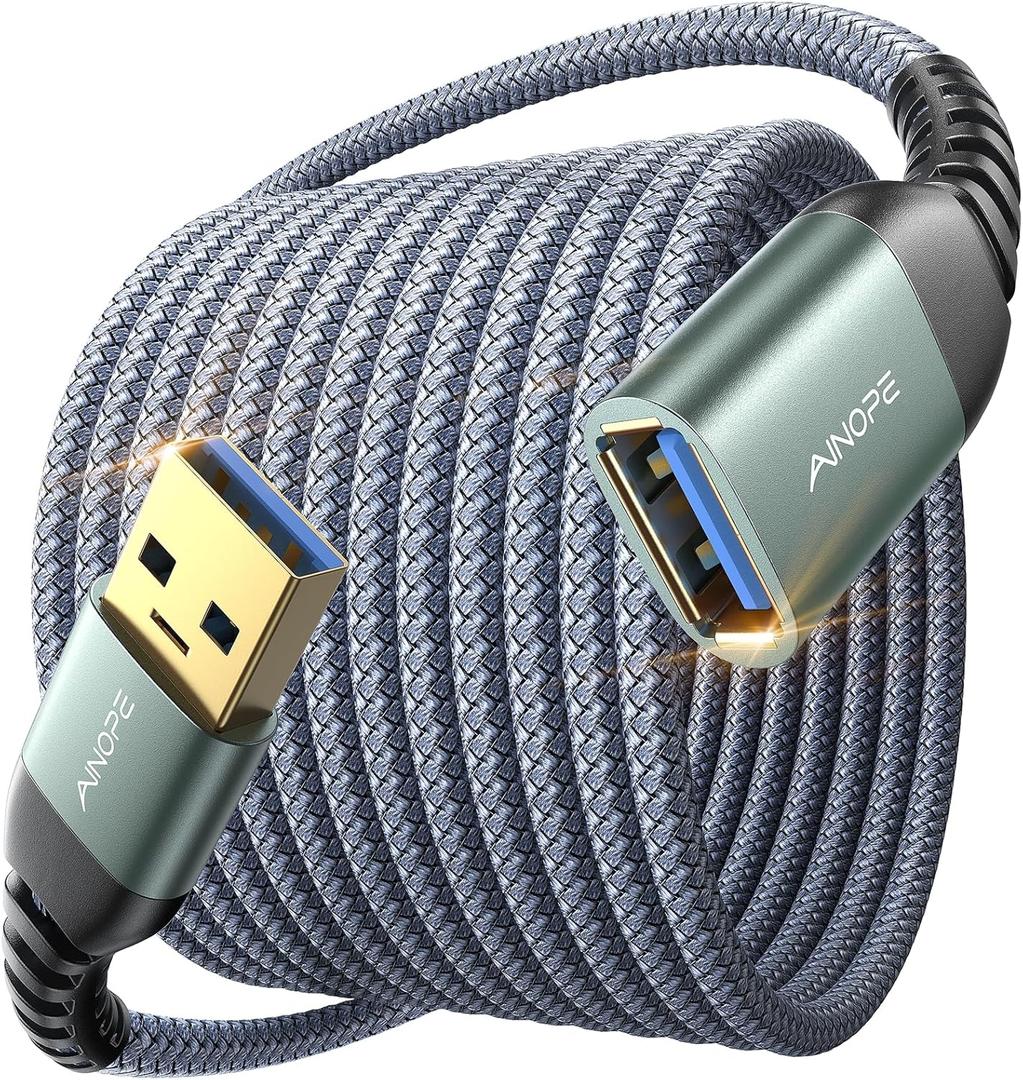 AINOPE USB Extension Cable 10FT,USB Extender, USB 3.0 Extension Cable, Male to Female Cord High Data Transfer Compatible with Webcam, USB Keyboard, Flash Drive, Hard Drive, Printer, Grey