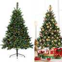 6.5Ft Prelit Classic Spruce Artificial Christmas Tree with LED Lights, PVC Needle Foliage, 'Feel Real' Artificial Full Christmas Tree with Timed Remote Control and Foot Switch Device, Christmas Decor
