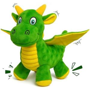 BBeary Squeaky Dog Toys - Soft Plush Dragon Dog Toy with 5 Squeakers & Crinkle Paper, Dog Toys for Small, Medium and Large Dogs to Keep Them Busy (Green,10")