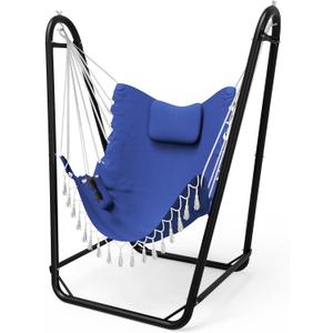 Hammock Chair with Stand,Heavy-Duty Hanging Chair with Stand, for Indoor Outdoor,Sturdy Swing Chair Stand Max Load 350 pounds(Hammock Chair Included) (Navy)