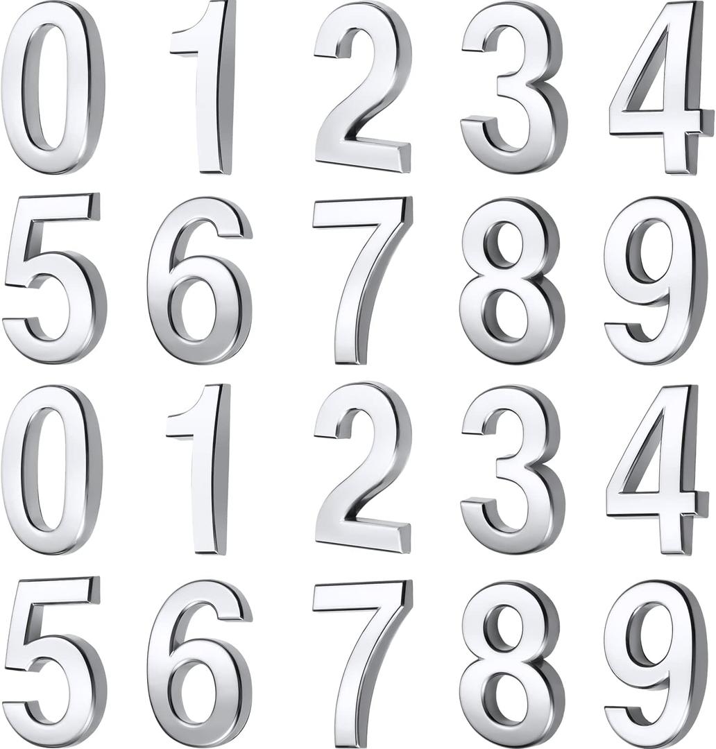Hotop 20 Pieces Mailbox Numbers 0-9, Self Adhesive 3D Address Numbers for House Outside, Waterproof Door Room Stickers for Office Wall Apartment Decor(3 Inch,Silver)