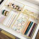 Martha Stewart Kerry Plastic Stackable Office Desk Drawer Organizers, 6" x 3", 6 Pack, with Gold Trim