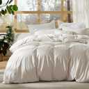 Bedsure 100% Stone Washed Cotton Duvet Cover King - Linen Grey Minimalist Cotton Duvet Cover Linen Like - 3 Pieces GentleSoft Plain Simple Bedding Set with 2 Pillow Shams (Linen Grey, King, 104"x90")