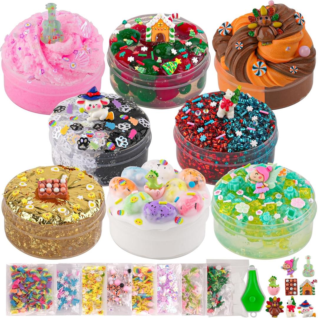 Slime Variety Pack Different Textures, 8 x 100ml Slimes Kit for Kids, Includes Bingsu Crunchy, Butter, Cloud, Gold Foil Slime, Slimes Party Favors for Girls & Boys, Birthday Easter Toy