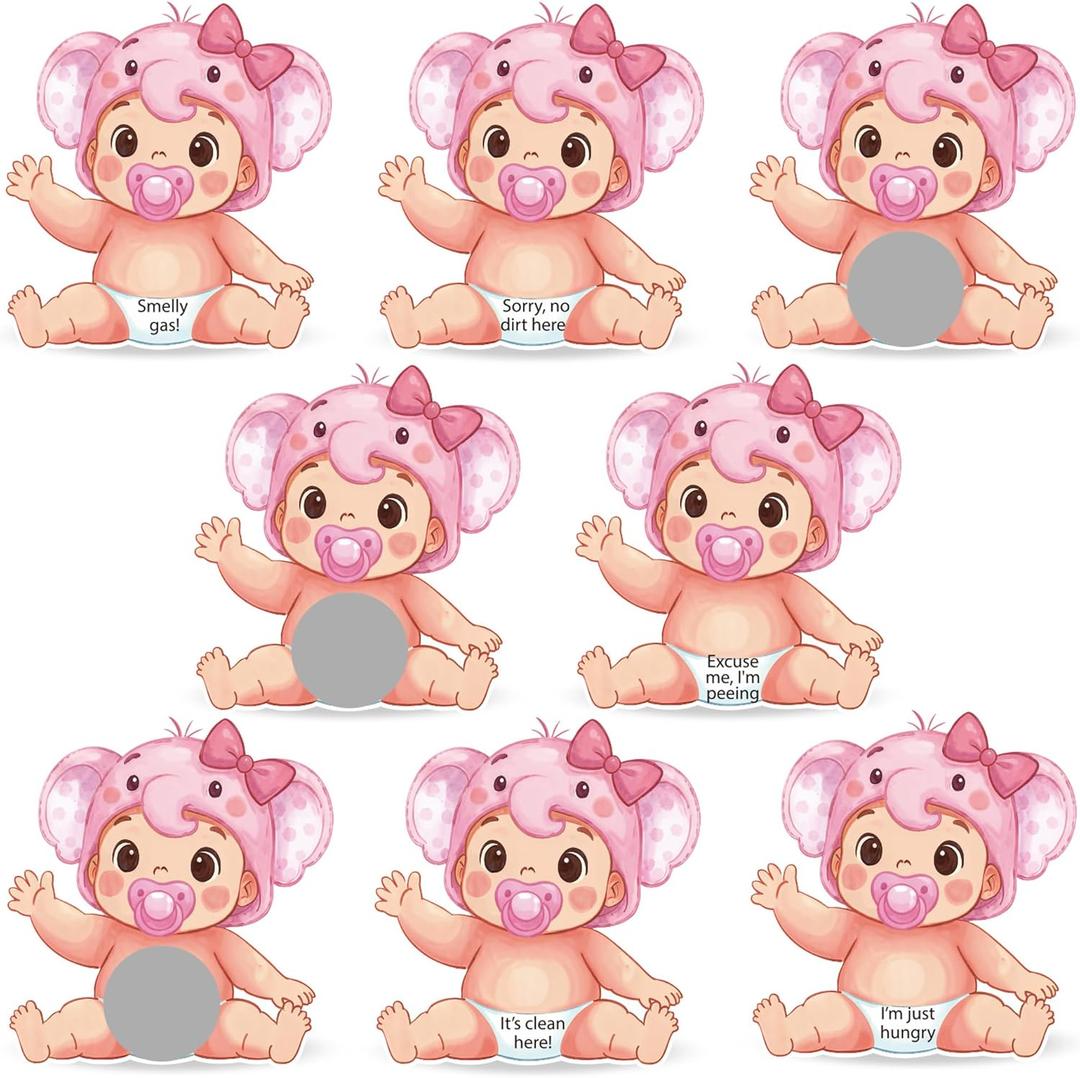 2 x 40Pcs Baby Shower Scratch Off Poop Game Cards with DIY Film Stickers for Baby Shower Party Favor Supplies(Pink)