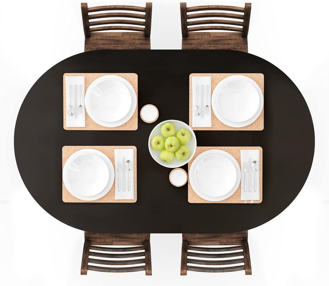 UMINEUX Oval Fitted Vinyl Tablecloth with Elastic Edged & Flannel Backing, Waterproof Wipeable Oval Table Cover - Fits Tables up to 42"X68" (Black) (42"*68")