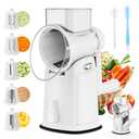 YSEPOZ 7 IN 1 Upgraded Rotary Cheese Grater with Handle – Vegetable Shredder with Built-in Storage Blade Slot, 5 Versatile Blades, Strong Suction Base Round Mandoline Slicer, Food Chopper for Kitchen
