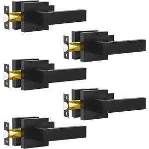 Passage Door Lever, 5 Pack Matte Black Interior Door Handles for Hallway and Closet, Heavy Duty Square Interior Keyless Door Handles Non-Locking Door Knobs for Right & Left Side Door