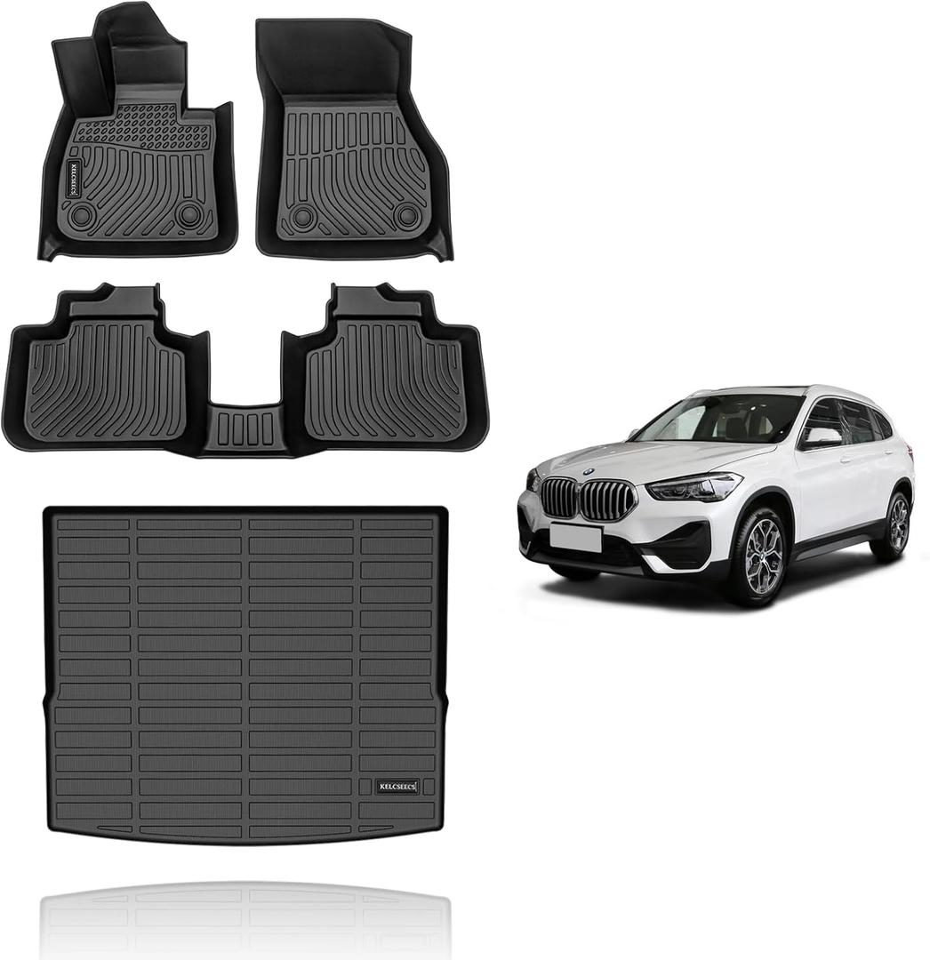 KELCSEECS Floor Mats & Cargo Liner Custom for 2022 2021 2020 2019 2018 2017 2016 BMW X1 Car Mats Automotive Cargo Mat Floor Liners Trunk Mat X1 All Weather Floor Mats Trunk Liner Black