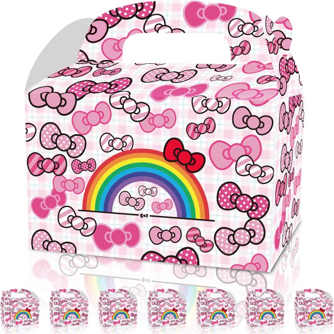 CNMOAOAGS 12Pcs Cartoon Cat Happy Birthday Decorations, Pink Bow tie Birthday Party Favor Gift Boxes for Girls Party Theme Supplies