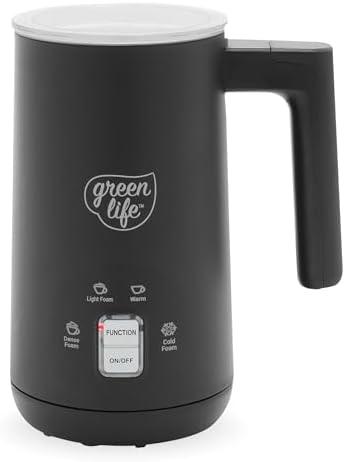GreenLife Ceramic Electric Milk Frother, 10oz, 4-in-1, Auto Hot and Cold Foam, Dense and Light Foam, PFAS Free, Cordless Milk Warmer and Steamer for Latte, Coffee, Black