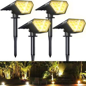 Biling Solar Spot Lights Outdoor, Bright 700 Lumen Solar Outdoor Lights IP67 Waterproof Adjustable Landscape Spotlights for House Tree Patio Pathway Yard Garden Driveway - Warm White(4 Pack)
