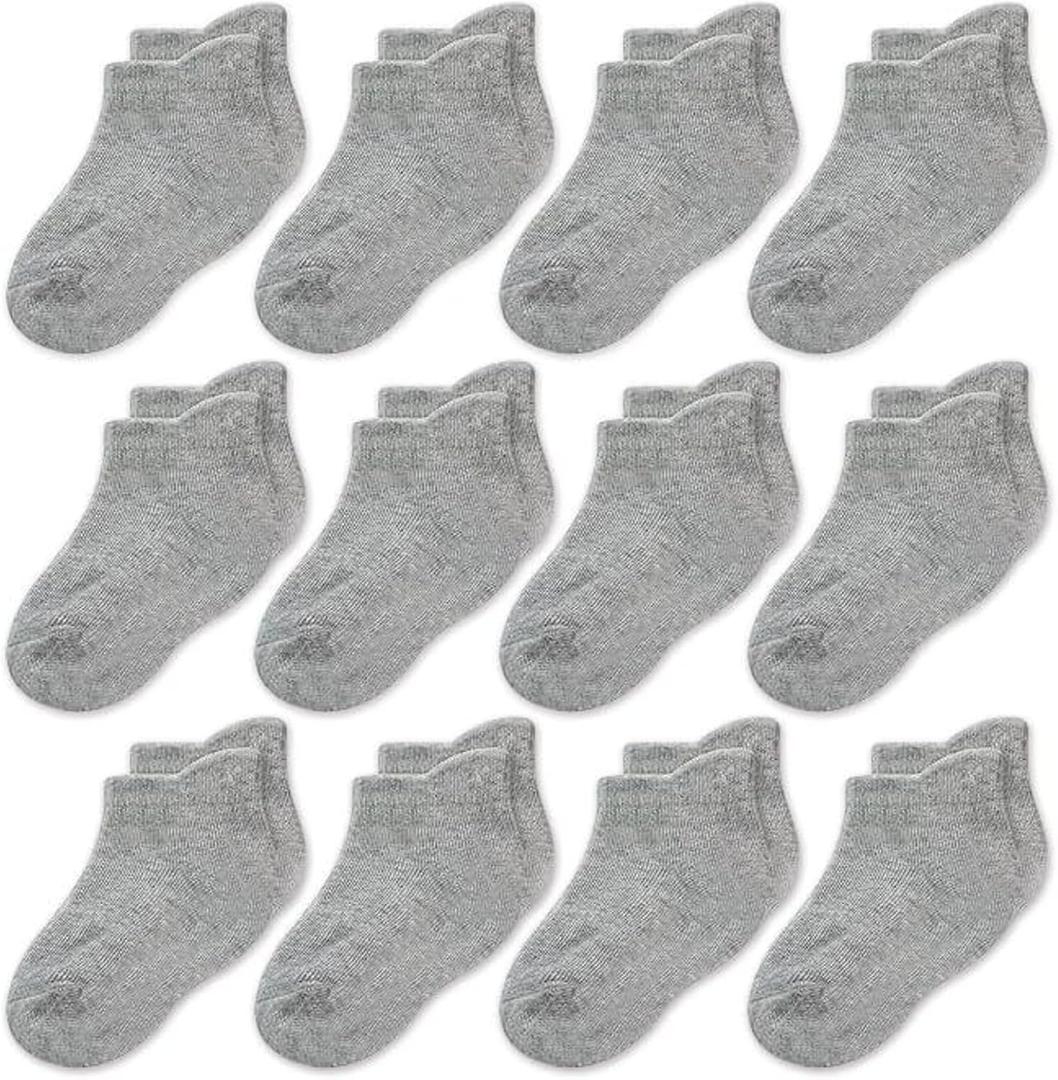CozyWay Baby & Toddler Socks Ankle Comfy Cotton Socks For Girls and Boys No Show Infant - 12 Pack (3-5T, Gray)