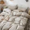 MooMee Bedding Duvet Cover Set 100% Washed Cotton Linen Like Textured Breathable Durable Soft Comfy (Heathered Tannish Linen Grey, Cal King 104"x98")