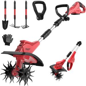 Cordless Tiller Cultivator Compatible with Milwaukee 18V Battery(Tool Only), Folding Electric Rototiller for Garden with 40 Steel Tines 310RPM, 9.1in Tilling Width and 6.3in Depth (Red Black)