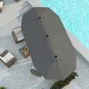 15FT Double Sided Patio Umbrella with Base Included, Double Sided Outdoor Market Umbrella with Flexible Fiberglass Ribs, UV-Blocking Extra Large Umbrella for Garden, Pool, Deck, Gray