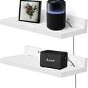 Small Floating Shelf for Wall,9X5 Inch Wall Mounted Shelf with Cord Hole,Small Display Shelves for Cameras, Webcam, Router,Smart Speaker,Action Figures-2 Pcs(White
