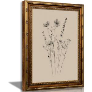 SKZMBNT Vintage Gold Framed Wildflower Wall Art Sketches Botanical Prints, 24"L x 16"W