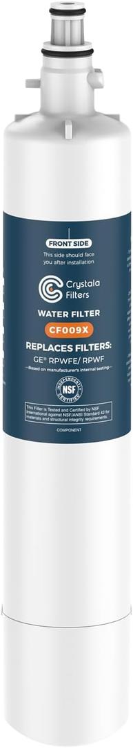 Crystala Filters Replacement for GE RPWFE, RPWF (with CHIP) Refrigerator Water Filter, Compatible with WSG-4, WF277, GFE28GMKES, PFE28KBLTS, GYE22HMKES, DFE28JSKSS, GFE28GYNFS, GFD28GYNFS, 1 Pack